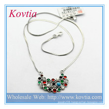 Fashion colorful opal pendant pure silver necklace jewelry